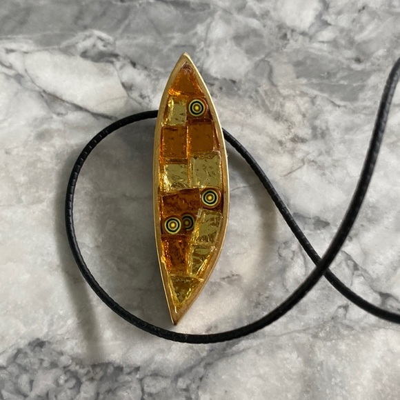 Micromosaic Glass Pendant Necklace with Leather Strap Made in Italy - Picture 1 of 4